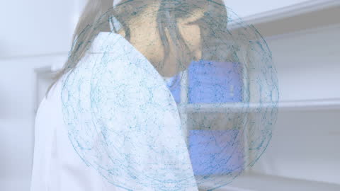 Scientist in Laboratory with Network Overlay Symbolizing Innovation