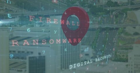 Digital Security Concepts Overlaying Urban Landscape