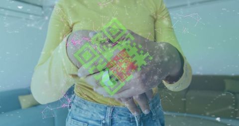 Hygiene and technology concepts with holographic qr overlay