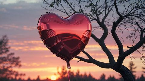 Heart-Shaped Balloon at Sunset in Peaceful Park Setting
