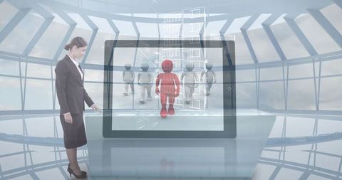 Business Professional Engages with Futuristic Digital Interface