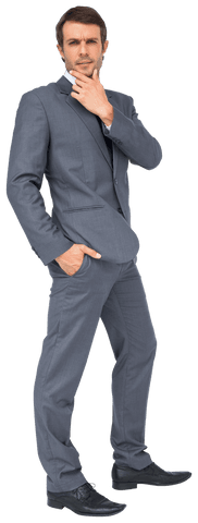 Confident Businessman Posing with Hand on Chin Transparent Background