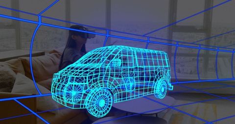 Virtual reality transportation design concept with wireframe van