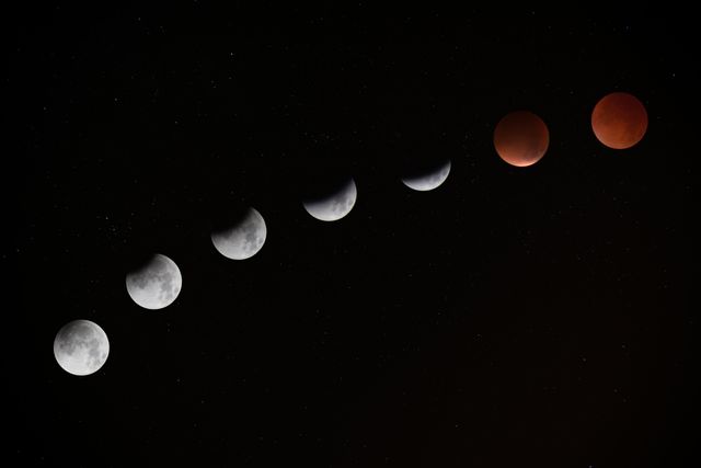 Lunar Eclipse Sequence Showing Various Moon Phases - Download Free Stock Photos Pikwizard.com