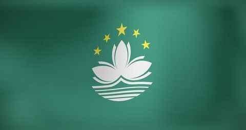 Waving Macau SAR National Flag with Lotus Emblem