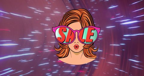 Retro Styled Woman Wearing Sale Glasses Amidst Colorful Light Streaks