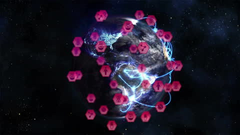 Global Network Connections with Technology Icons