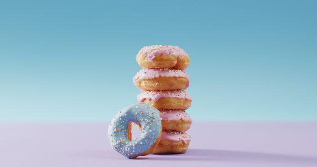 Stack of Pink Frosted Donuts with Blue Donut - Download Free Stock Images Pikwizard.com