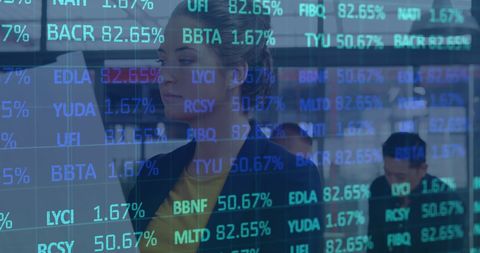 Digital Trading Overlay with Business Team Collaborating in Modern Office - Download Free Stock Images Pikwizard.com