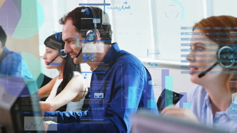 Customer Support Agents Collaborating Amid Digital Data