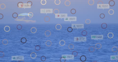 Digital Media Metrics Overlay on Calm Ocean Background