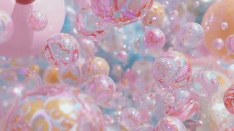 Serene Float of Translucent Bubbles and Pastel Spheres