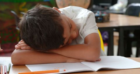Young Boy Sleeping on Classroom Desk During School Time - Download Free Stock Images Pikwizard.com