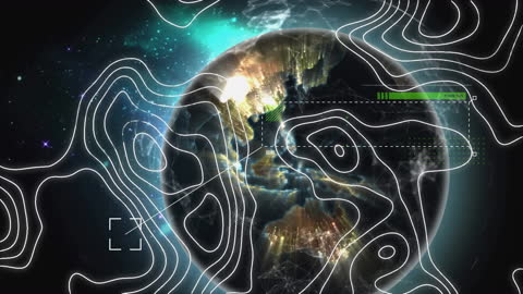 Futuristic Digital Circuit Overlay on Spinning Earth