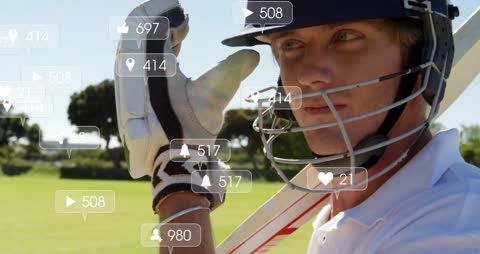 Cricket Player with Social Media Notifications Animation