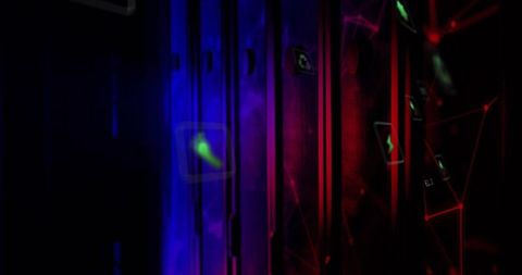 Glowing neon server racks in futuristic data center