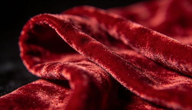 Crimson velvet macro texture showing plush pile and luxurious sheen