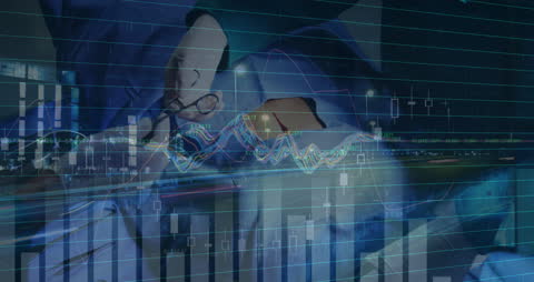 Financial Graphs Superimposed on Cityscape Enhancing Analysis