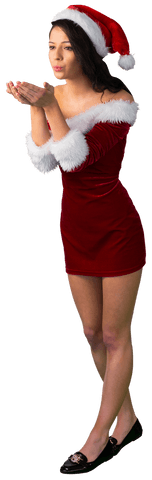 Transparent Fashion Woman Blowing Kiss in Santa Christmas Costume