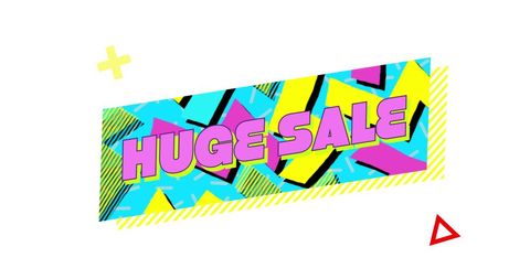 Retro Style Huge Sale Banner with Vibrant Geometric Shapes - Download Free Stock Images Pikwizard.com
