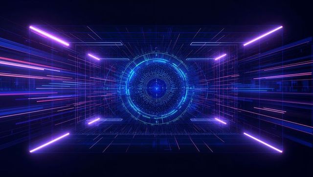 Futuristic Neon Holographic Interface in Virtual Space