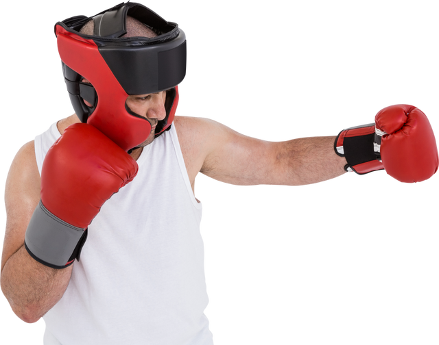 Boxer wearing head guard and gloves isolated on transparent background - Download Free Stock Videos Pikwizard.com