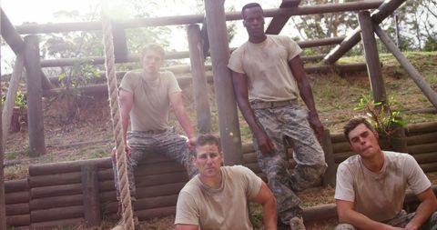 Group of Soldiers Resting After Intense Outdoor Training - Download Free Stock Images Pikwizard.com
