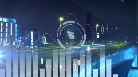Futuristic HUD Display with Data Graphics Over Cityscape