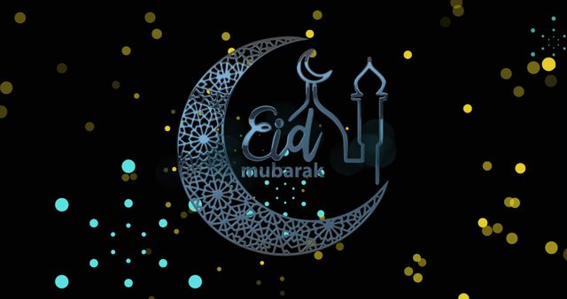 Eid Mubarak Greeting with Crescent and Mosque Silhouette - Download Free Stock Images Pikwizard.com