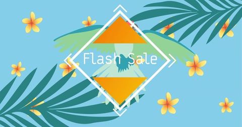 Tropical themed flash sale announcement with exotic bird