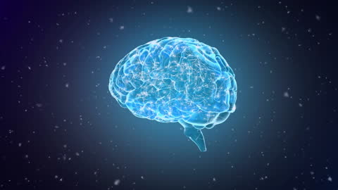 Glowing Blue Brain Digital Network Visualization