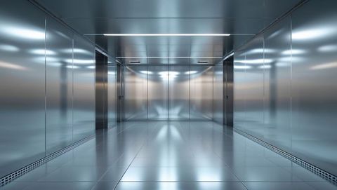 Futuristic Metallic Corridor with Reflective Surfaces