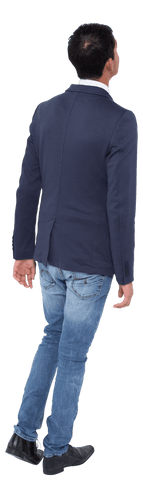 Rear View of Focused Asian Businessman on Transparent Background