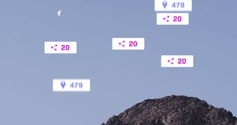 Social media engagement on mountain horizon background