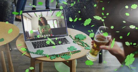 Virtual st. Patrick's day celebration with festive decor