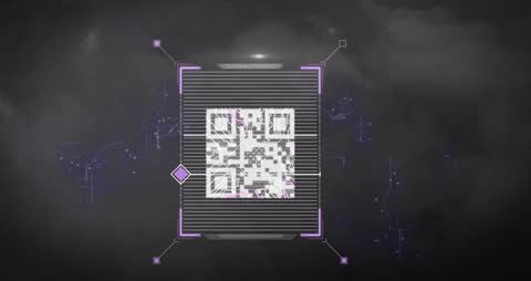 Digital QR Code with Data Network and Abstract Lightning Background