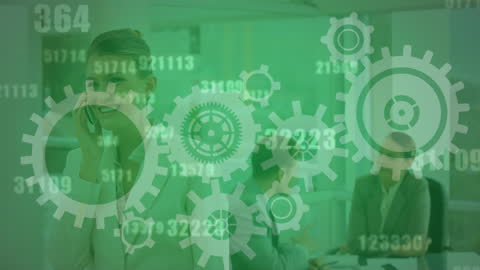 Futuristic Business Communication Concept with Digital Gears Overlay