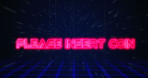Retro Arcade Please Insert Coin Text with Neon Effect
