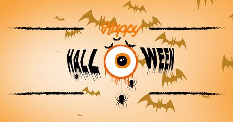 Happy halloween graphic with bats and spiders