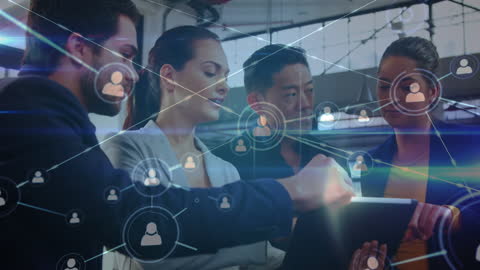 Diverse Team Collaborating on Digital Network Connections Technology