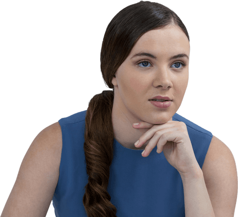 Thoughtful Woman Contemplating with Hand on Chin Transparent Background