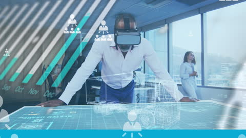 African American Businessman Using VR for Data Visualization