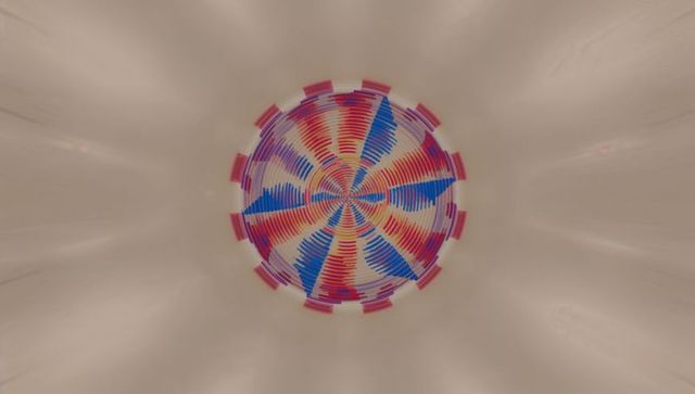 Abstract Rotating Circular Pattern with Red and Blue Bars