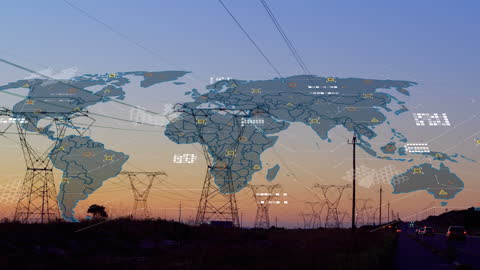 Global Digital Technology and Networking with World Map Overlay
