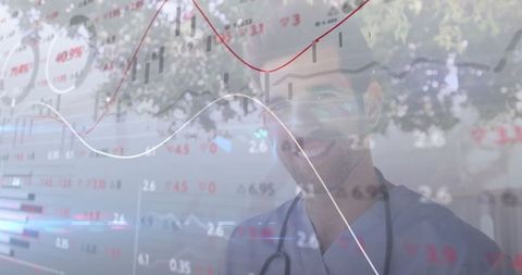 Doctor Analyzing Digital Data on Transparent Interface in Healthcare Setting