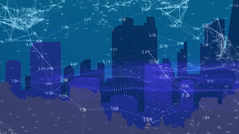 Digital Network Overlay on Urban Skyline Visualizing Global Data