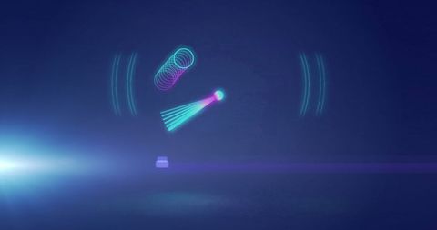 Abstract Digital Light Patterns on Dark Blue Backdrop