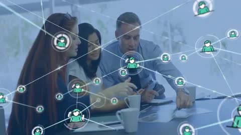 Business Meeting with Digital Network Overlay and Collaborative Teamwork