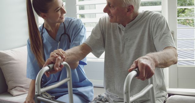 Nurse Assisting Elderly Man with Walker at Home - Download Free Stock Images Pikwizard.com