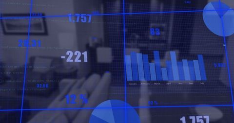 Financial Data Overlay on Office Setting Reflections - Download Free Stock Images Pikwizard.com